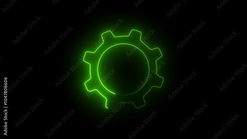 Setting icon neon glowing loop animation. Neon cyan and violet color Glow Settings, spinning gears, glowing neon setting icon isolated on black background. Setting icon neon glowing loop animation. Neon cyan and violet color Glow Settings, spinning gears, glowing neon setting icon isolated on black background.