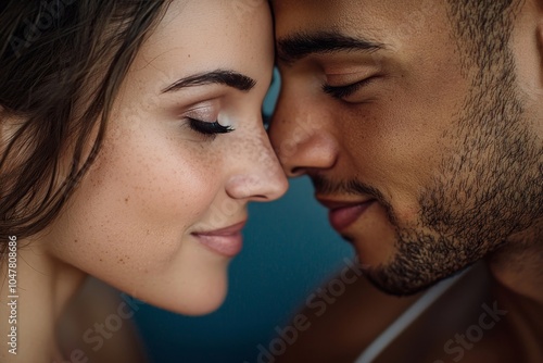 A close-up image of a couple, their eyes sparkling with love and happiness, their intimate embrace capturing the essence of their deep connection