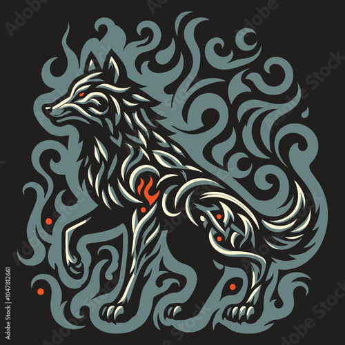 wolf fire tribal black.eps