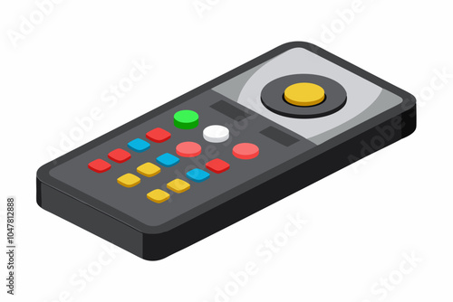 Dusty media player remote control isolated on white 