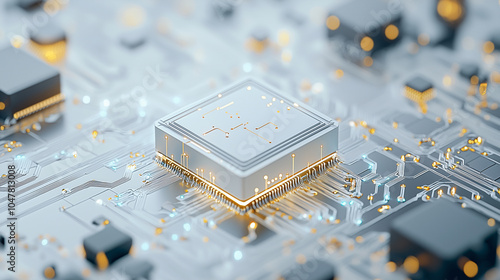 A single 3D transistor on clean white background showcases intricate circuitry and modern technology. design reflects innovation and precision in electronics photo