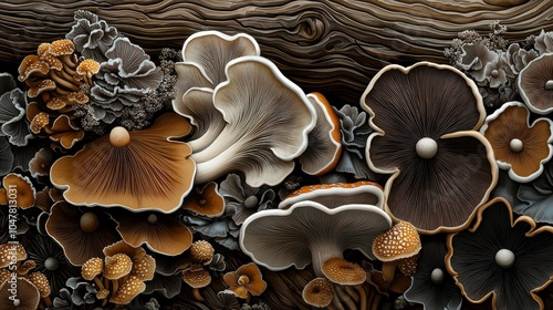 Beautiful Botanical Illustration of Mushrooms and Fungi