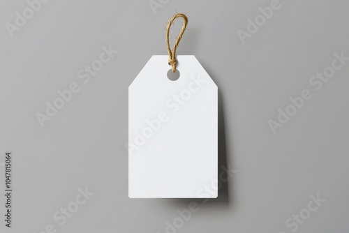 Minimalist mockup of a white paper hang tag against a smooth gray background, ideal for branding and product labeling