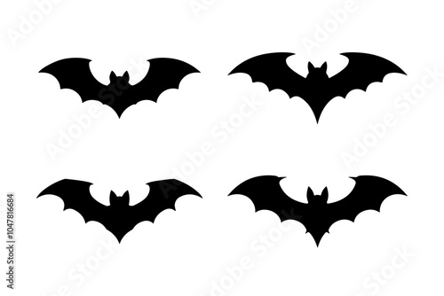 Halloween bat set. Black silhouette Halloween bat vector illustration