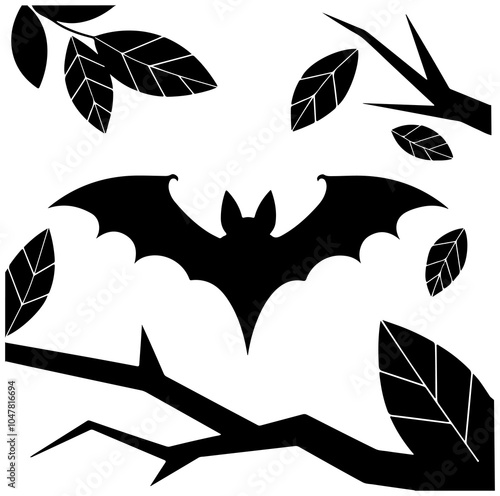 Halloween bat set. Black silhouette Halloween bat vector illustration