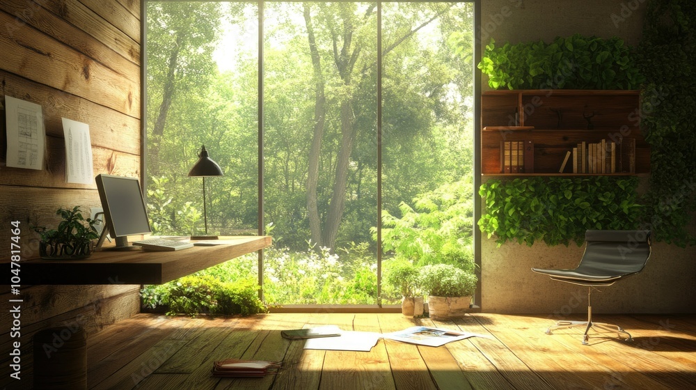 Bright and Serene Home Office with Nature View Bright and Serene Home Office with Nature View