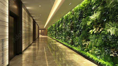 Lush Green Wall in Modern Hotel Corridor