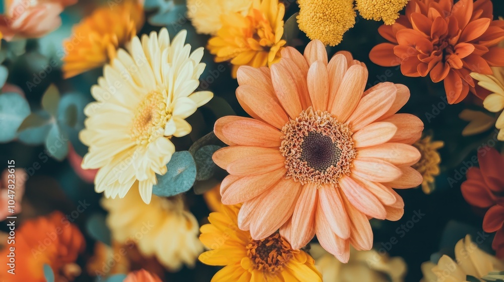 A vibrant arrangement of colorful flowers, showcasing various types including gerberas and chrysanthemums, creating a cheerful and lively atmosphere. A vibrant arrangement of colorful flowers, showcasing various types including gerberas and chrysanthemums, creating a cheerful and lively atmosphere.