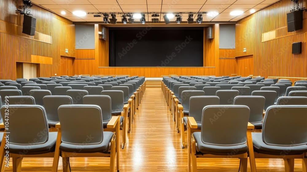Fototapeta premium Empty auditorium with rows of chairs ready for event
