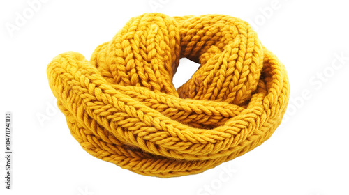 Yellow knitted scarf isolated on transparent background