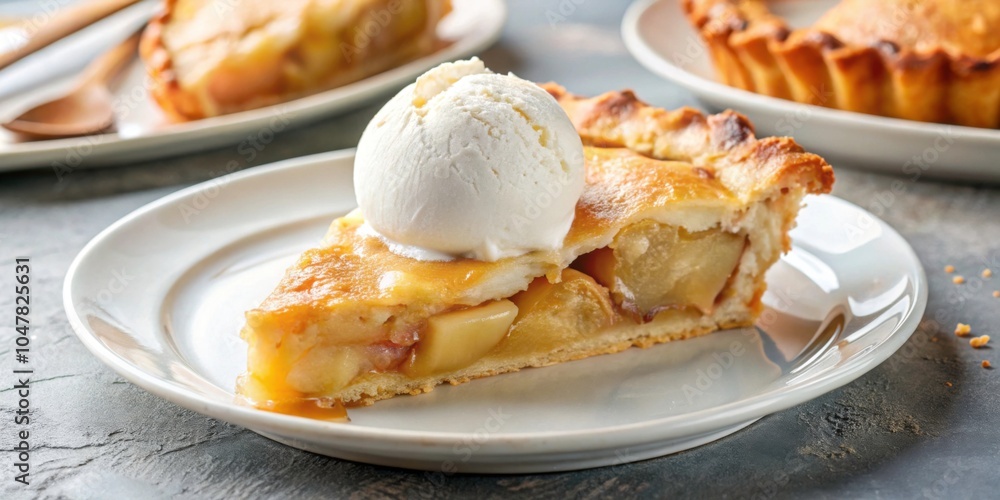 Perfectly plated apple pie slice with vanilla ice cream , Dessert, Food photography, Delicious, Sweet, Homemade Perfectly plated apple pie slice with vanilla ice cream , Dessert, Food photography, Delicious, Sweet, Homemade