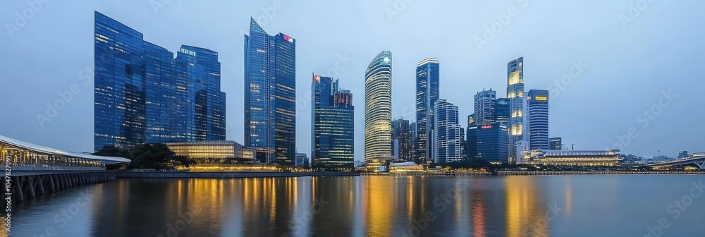 Obraz premium City skyline with modern architecture buildings reflecting in the water.