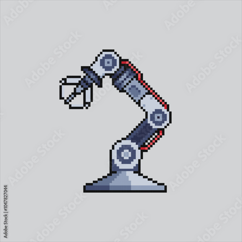 Pixel art illustration Logistic Claw. Pixelated Industrial Robot. Logistic Industrial Claw Robot pixelated for the pixel art game and icon for website and video game. old school retro.