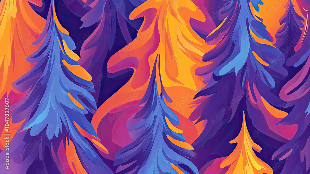 Vibrant seamless illustration of abstract Christmas trees in dynamic colors Vibrant seamless illustration of abstract Christmas trees in dynamic colors