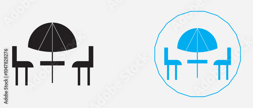 Terrace cafe icon in black and blue color icon. Vector illustration.