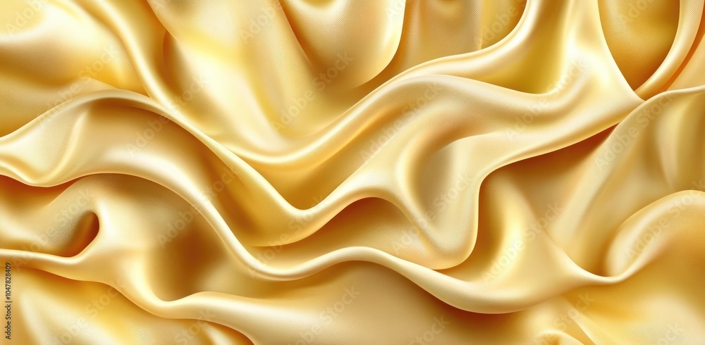Obraz premium Luxurious Golden Silk Fabric with Elegant Wavy Texture, Shimmering Metallic Surface Background for Luxury Concepts
