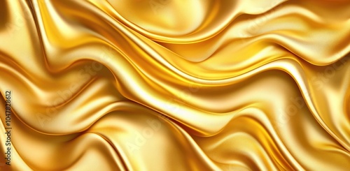 Luxurious Golden Silk Fabric with Elegant Wavy Texture, Shimmering Metallic Surface Background for Luxury Concepts