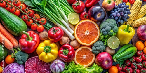 Wallpaper Mural A close-up image of colorful fruits and vegetables, symbolizing a healthy food selection for a detox and clean diet, healthy Torontodigital.ca