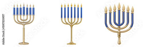 Elegant Menorah Designs for Festive Occasions isolated on transparent background