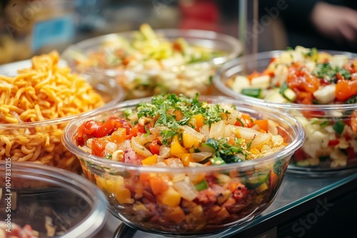 Wallpaper Mural Colorful takeaway prepared food in glass bowls showcasing a variety of fresh ingredients arranged for a convenient meal option Torontodigital.ca