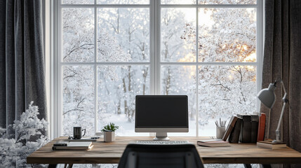 Zoom Background office with winter view