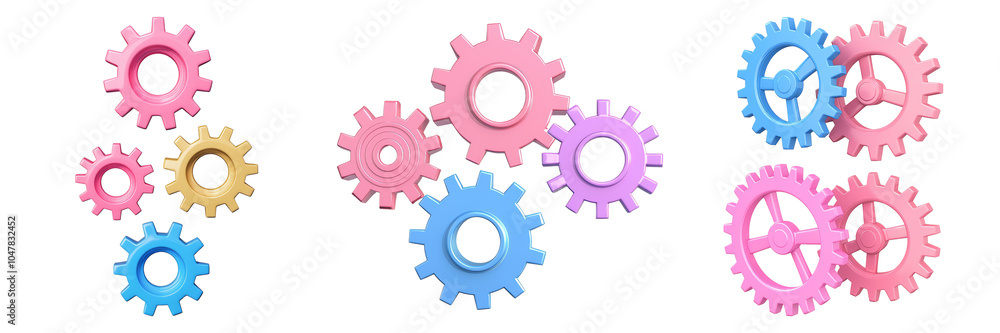 Colorful Gears in Motion Design isolated on transparent background Colorful Gears in Motion Design isolated on transparent background