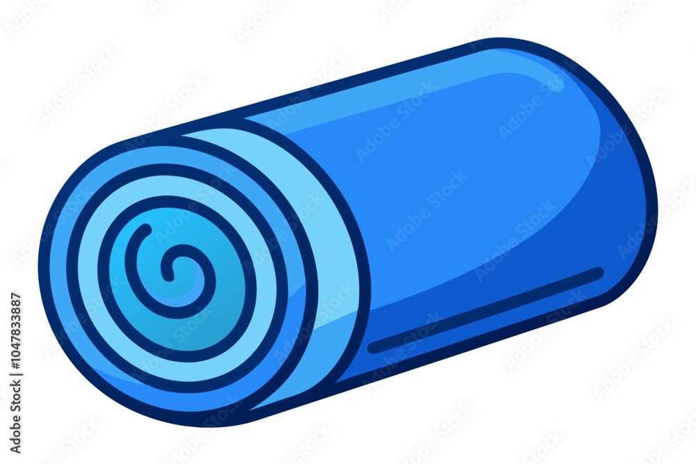 Single rolled up blue terry towel on white background Single rolled up blue terry towel on white background
