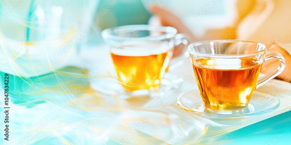 Two cups of tea on a table with a blurred background. Two cups of tea on a table with a blurred background.