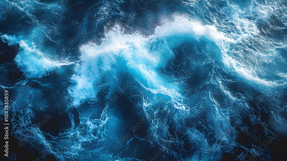 Aerial View of Serene Blue Water Waves Gently Rippling Across the Sea Surface Aerial View of Serene Blue Water Waves Gently Rippling Across the Sea Surface
