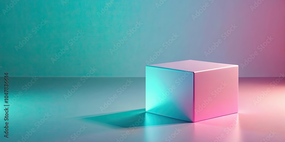 Cute space with pink and aqua gradient, featuring a floating cube in a rendering background, cute, space Cute space with pink and aqua gradient, featuring a floating cube in a rendering background, cute, space