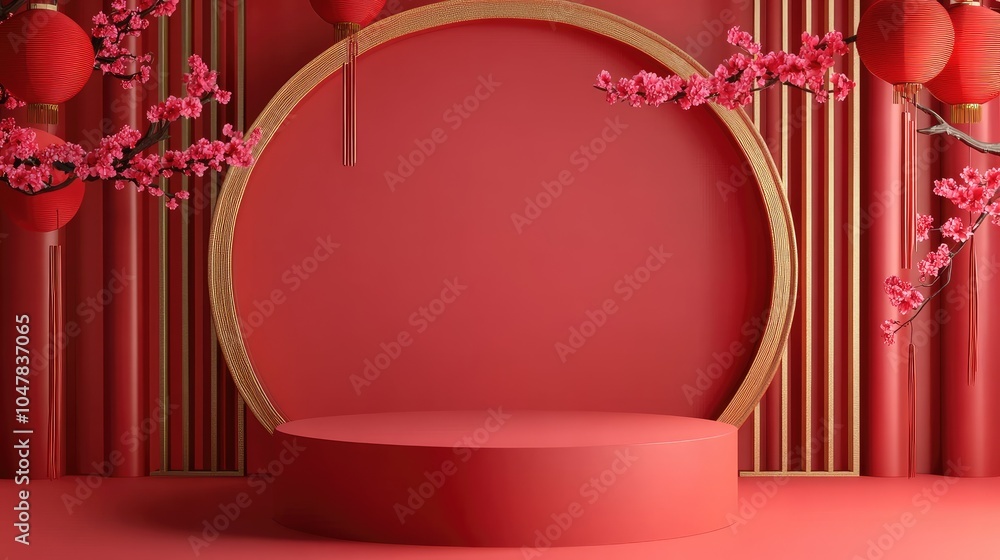 Red and Gold Chinese New Year Product Display Platform Red and Gold Chinese New Year Product Display Platform