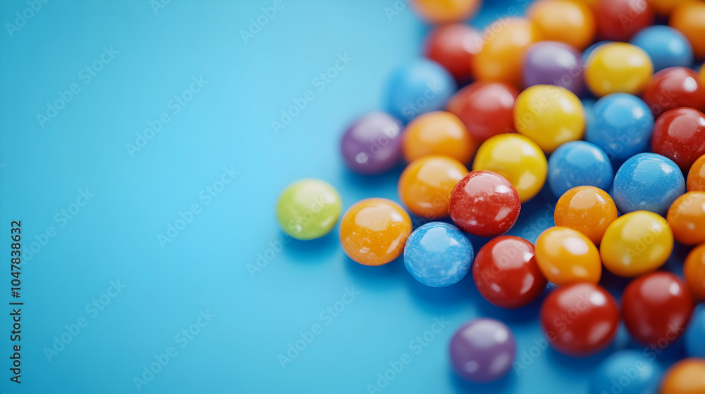 Colorful Candy Mix on Bright Blue Background - Vibrant Confectionery Display Colorful Candy Mix on Bright Blue Background - Vibrant Confectionery Display