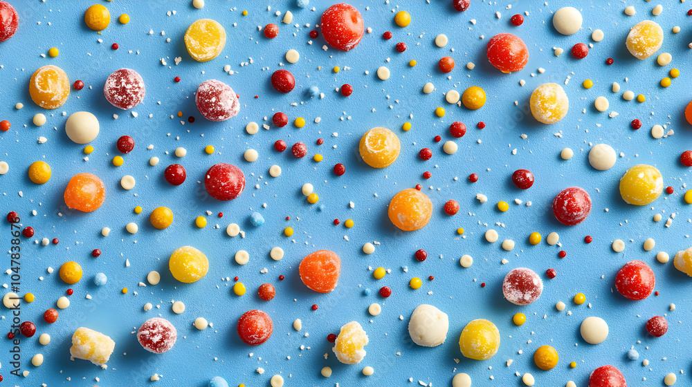Colorful Candy Mix Displayed on a Bright Blue Surface, Perfect for Sweet Treats and Confectionery Themes Colorful Candy Mix Displayed on a Bright Blue Surface, Perfect for Sweet Treats and Confectionery Themes