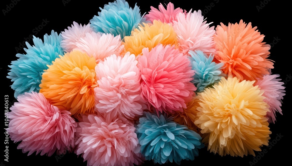 Fototapeta premium Colorful Pom Poms for Festive Decorations, Perfect for Parties, Weddings, and Events, Add a Touch of Cheer to Your Celebrations with These Vibrant Pom Poms, Easy to Hang and Create a Festive