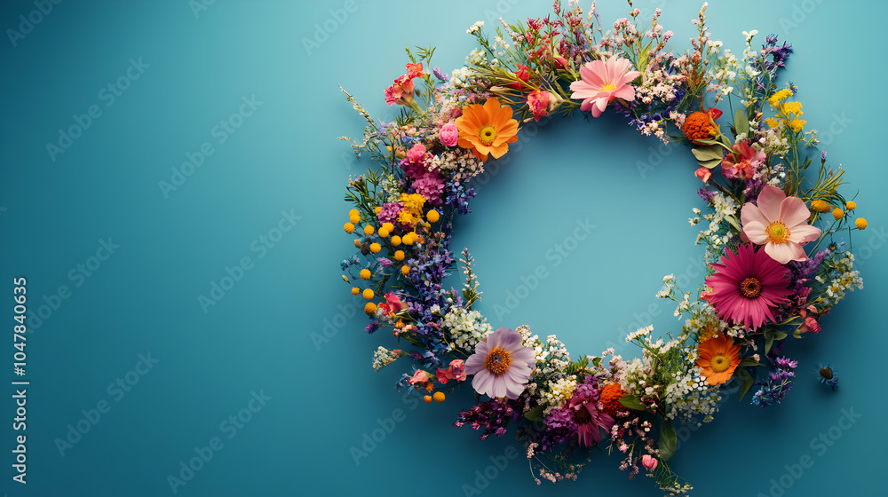 Multicolored Wildflower Wreath in Round Frame with Spa Aesthetic Multicolored Wildflower Wreath in Round Frame with Spa Aesthetic