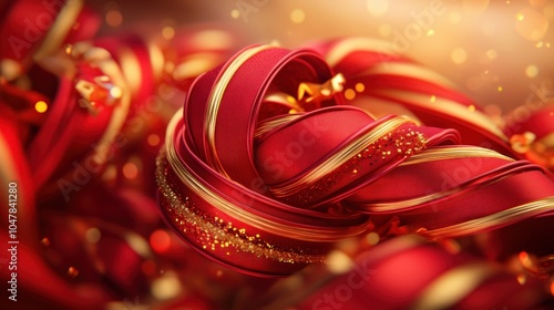Elegant Red and Gold Ribbons Folded into Intricate Shapes and Patterns, Creating a Stunning and Unique Presentation for Wrapped Gifts, Perfect for Special Occasions, Gift Wrapping Ideas, Ribbon