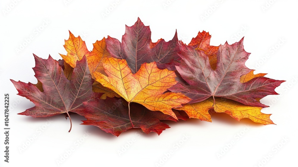 Pile maple autumn leaves isolated on white background Pile maple autumn leaves isolated on white background