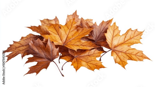 Pile maple autumn leaves isolated on white background