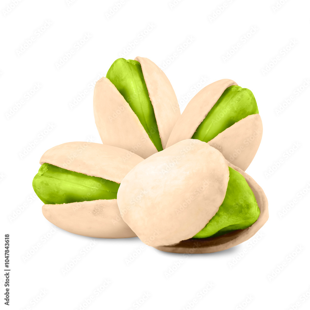 Unshelled pistachios on white background. Tasty nut Unshelled pistachios on white background. Tasty nut