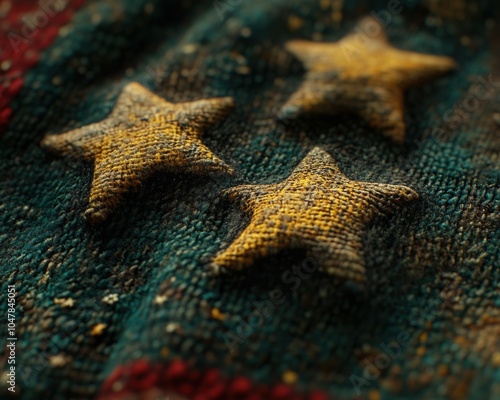 Vintage American Flag Close-up with Worn Fabric Texture, Stars and Stripes Detail, Patriotism, Americana, History, Symbol, Freedom, Independence Day, 4th of July, National Anthem, Old Glory, American photo