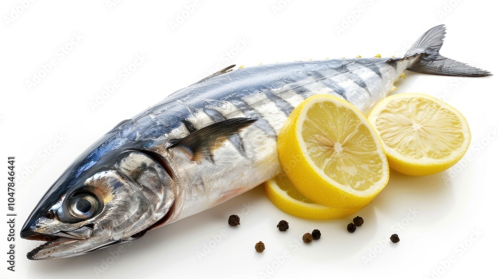 Fresh Whole Mackerel with Lemon Slices and Peppercorns Fresh Whole Mackerel with Lemon Slices and Peppercorns