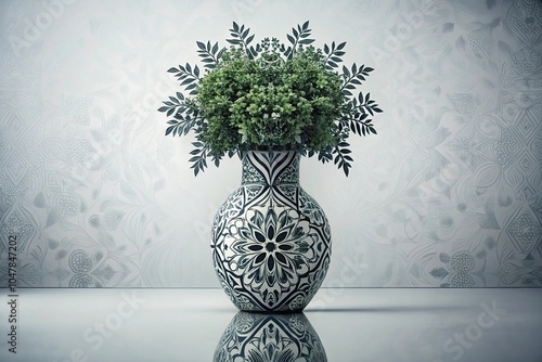 Symmetrical monoprint black white vase plants abstract photo