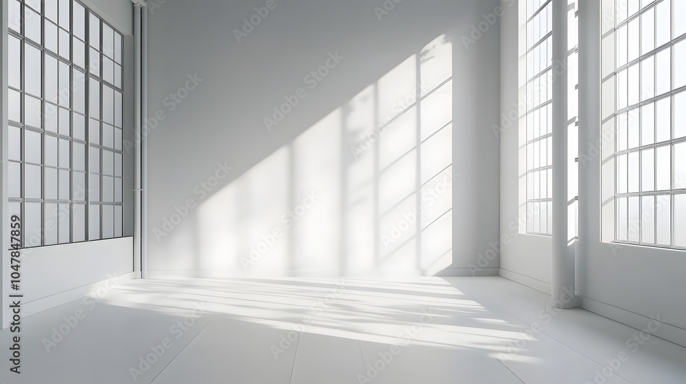 Obraz premium White empty studio room interior design white walls and corner tiled white empty floor background luxury empty interior for product desplay : Generative AI