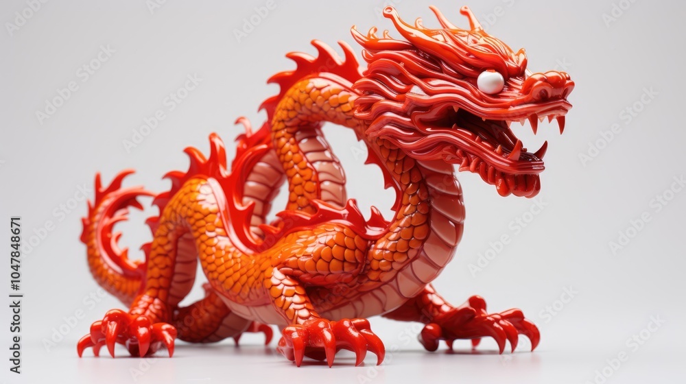 Stunning Red Chinese Dragon Figurine with Detailed Features on White Background for Home Decor. Chinese New Year Stunning Red Chinese Dragon Figurine with Detailed Features on White Background for Home Decor. Chinese New Year