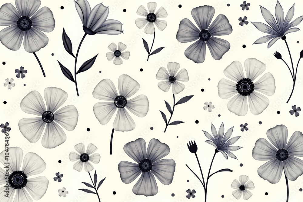 Black and White Flowers Seamless Pattern Black and White Flowers Seamless Pattern