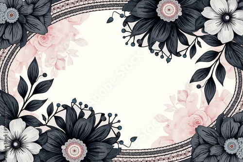 Black and White Flowers Seamless Pattern Texture photo