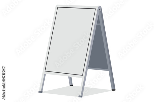 Blank Pavement Sign Mockup. Realistic Sidewalk Advertising Stand in Metal Frame on White Background.