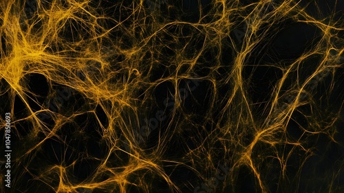 Yellow Spider Web on Black Background, Abstract Image, Texture, Pattern Background, Wallpaper, Cover and Screen for Smartphone, PC, Laptop, 9:16 and 16:9 Format