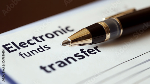 Wallpaper Mural A pen rests on a paper labeled "Electronic funds transfer." Concept highlights online banking and finance. For financial articles or online payment guides. Torontodigital.ca