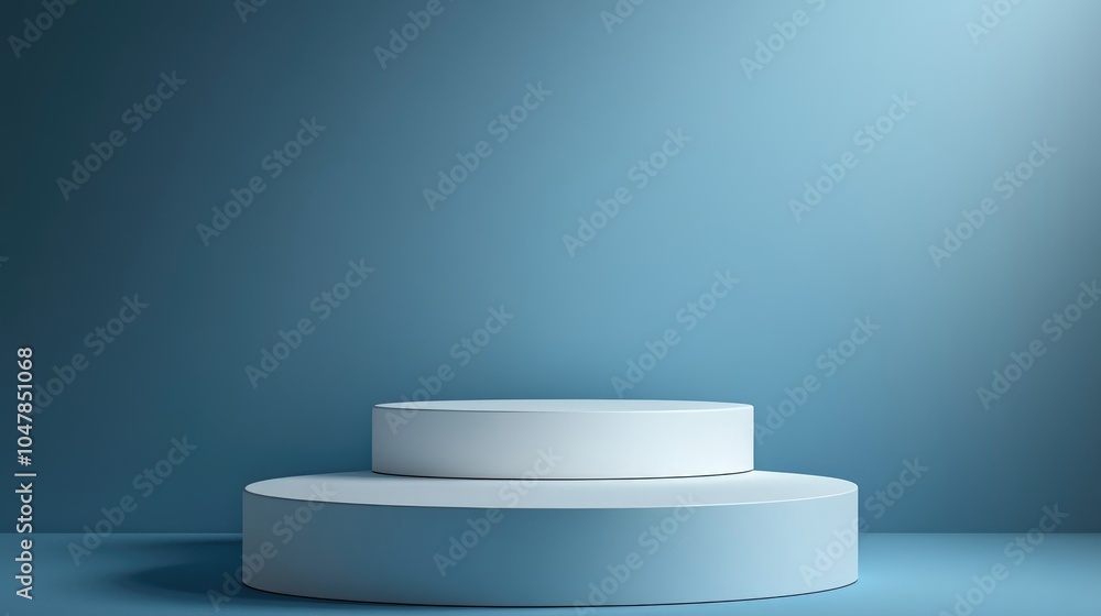 Two-Tiered White Cylindrical Platform on a Blue Background Two-Tiered White Cylindrical Platform on a Blue Background